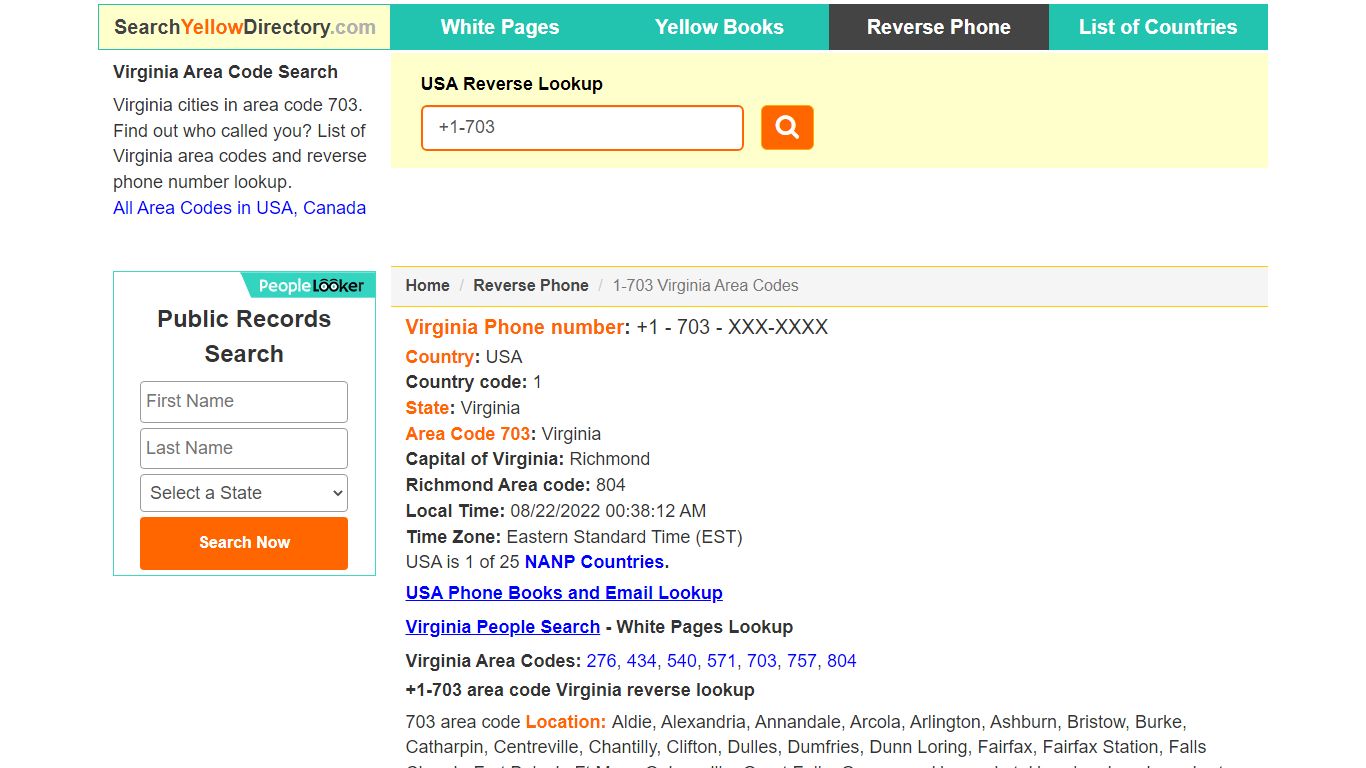 Virginia Area Code 703 Reverse Phone Number Lookup